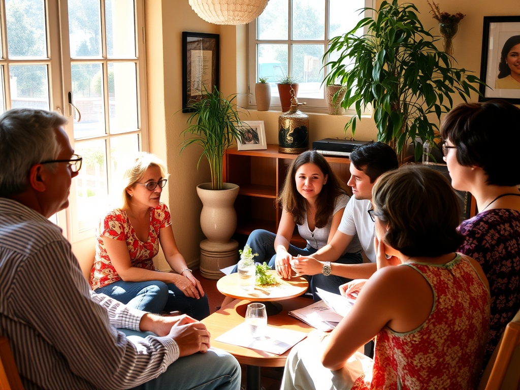 Grup de veïns en una reunió al Casal d'Argelaguer, discutint temes comunitaris i activitats organitzades.