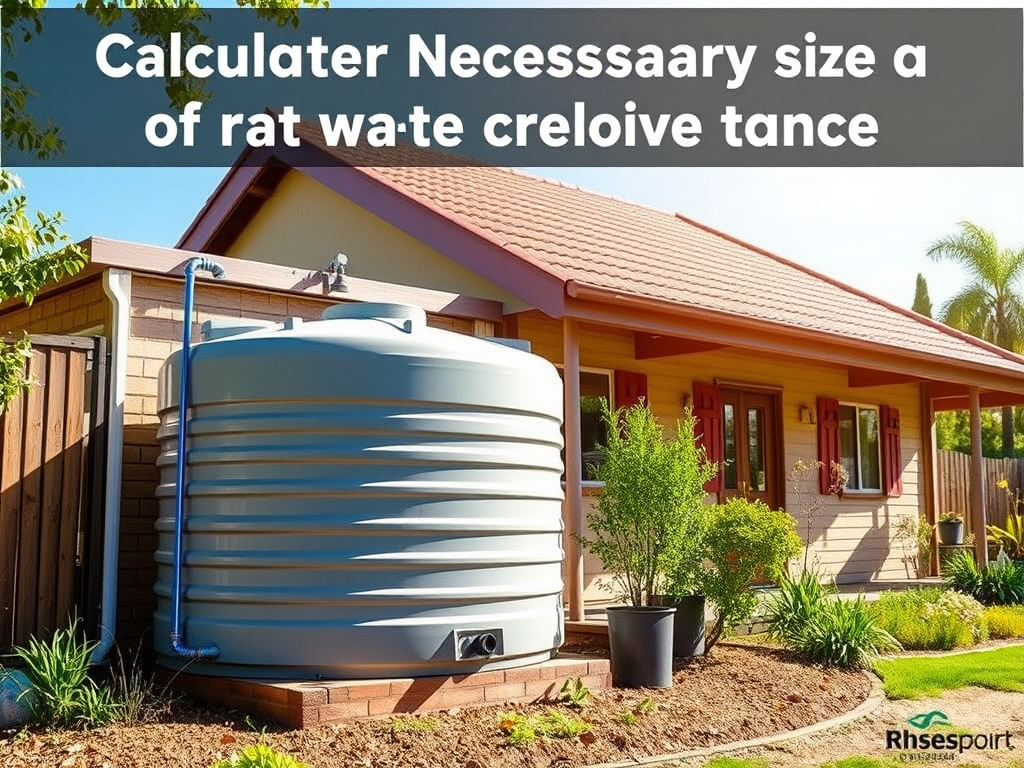 Dipòsit de recuperació d'aigua de pluja situat al costat d'una casa amb un jardí, amb una il·luminació natural que destaca l'estructura del dipòsit i l'entorn.