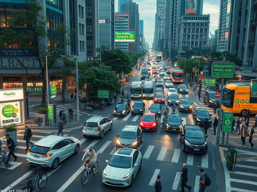 Vista d'una intersecció urbana amb trànsit intens, bicicletes, persones caminant i anuncis lluminós als edificis circumdants.