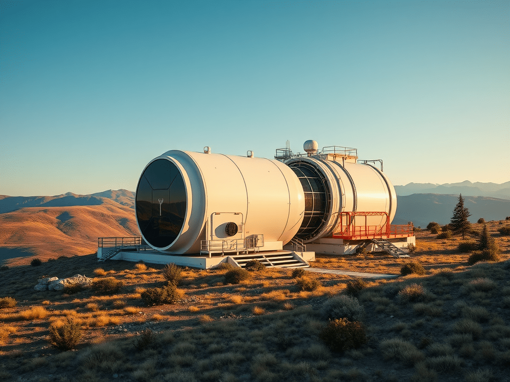 Imatge d'un reactor nuclear modular petit (SMR) situat en un entorn muntanyós amb una vista panoràmica de les muntanyes al fons. L'estructura és de disseny modern i presenta colors blancs i grisos.